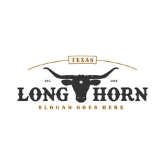 Texas Longhorn logo, Country Western Bull Cattle Vintage Retro Logo Design