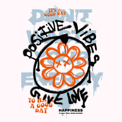 Graffiti T-shirt , sweatshirt, shirt print, positive vibes Give Love Slogan print, text with flowers graffiti art - vector