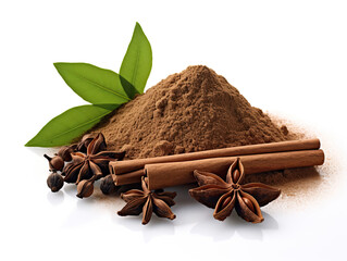 Isolated ground allspice powder, aromatic and warm, perfect for culinary creations, showcased on a pristine white backdrop - obrazy, fototapety, plakaty