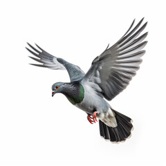 Obraz premium Single pigeon flying isolated on a white background