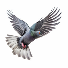 Fototapeta premium Single pigeon flying isolated on a white background