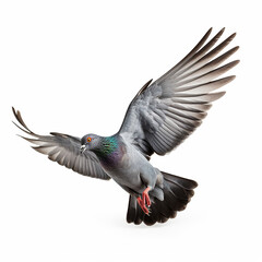 Obraz premium Single pigeon flying isolated on a white background