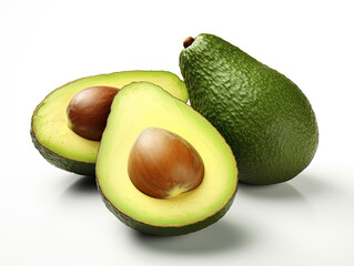 Luscious avocados on pure white background, a vibrant blend of creamy texture and superfood goodness