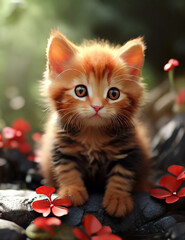 little cut cat plays on the outside ai generated 