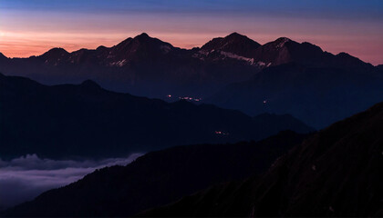 Mountains after sunset. Mountain landscape in beautiful, subdued colors