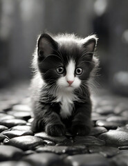 little cut cat plays on the outside ai generated 