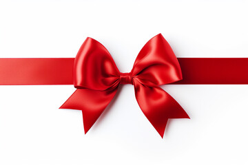 Fototapeta premium Red ribbon with bow isolated on a white background