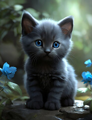 little cut cat plays on the outside ai generated 