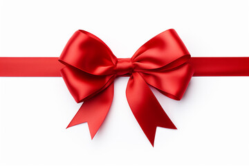 Fototapeta premium Red ribbon with bow isolated on a white background