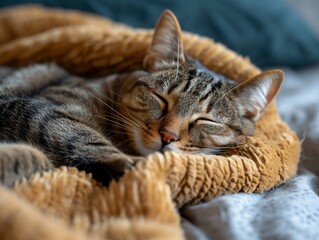 Obraz na płótnie Canvas Cat sleeping on blankets.