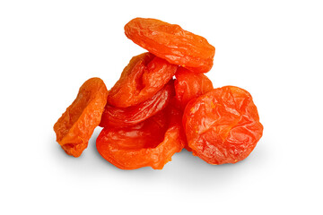 Dried apricot (dried apricots) lying on top of each other in a pile. Isolation on a transparent background.