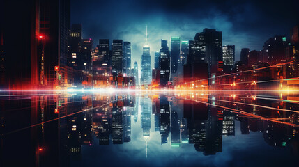 Awesome illuminated cityscape in the dark