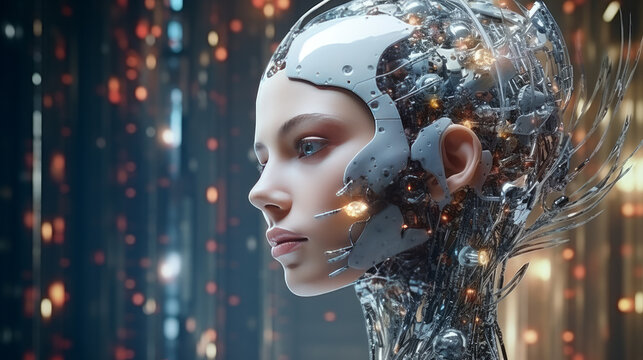 Female robot Portrait with android face