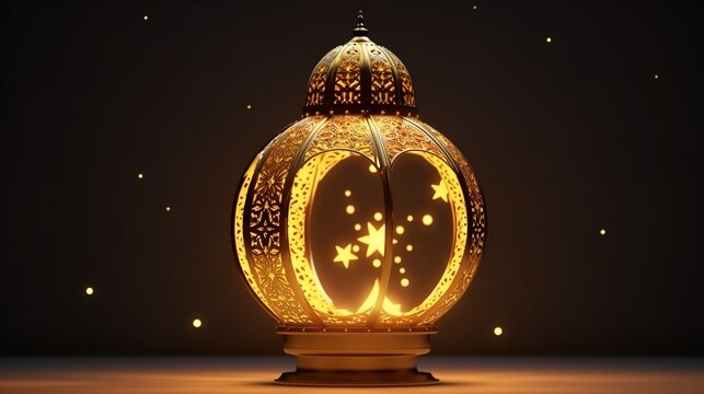 Golden moon and Islamic latern cutout