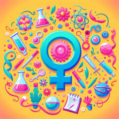 background modern art with soft colors and illustrations for International Day of Women and Girls in Science