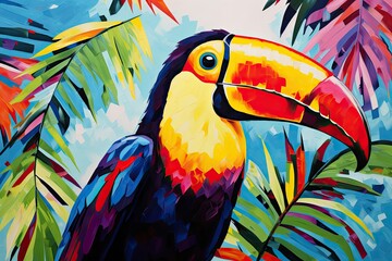 colorful tropical bird jungle illustration