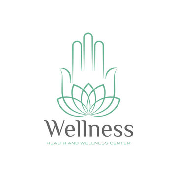 Healing Hand Outline Vector, Luxury Hand and Lotus Flower Logo Design for Wellness and Health Center