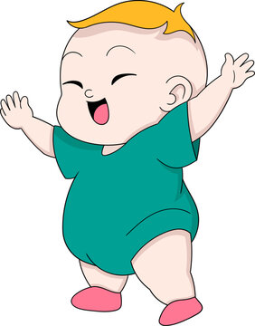 illustration of a funny image, a fat baby boy happily welcoming the holidays