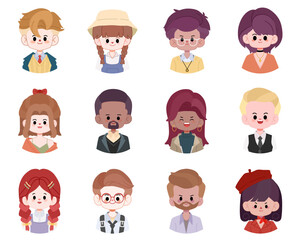 Set of business people avatars isolated on white background. Cartoon profile picture face icon. Cute people avatars simple design. Vector flat design.