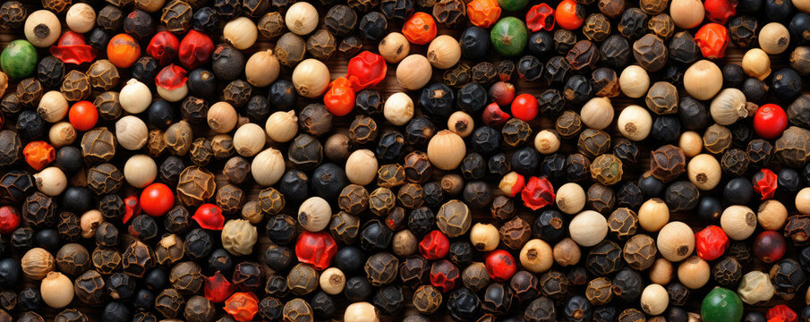 Four color peper or mixes peppercorns top view.