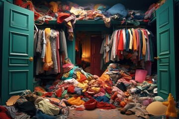 Overflowing Wardrobe with Colorful Clothing