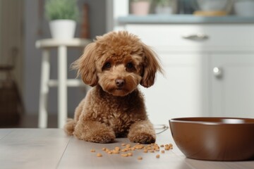 Curious Poodle with Dog Food