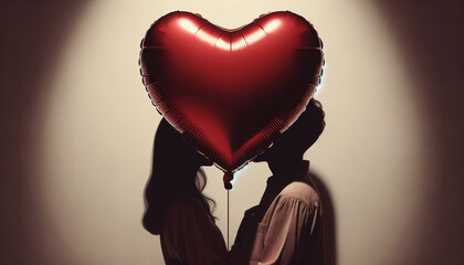 couple with heart shaped balloon, generative ai