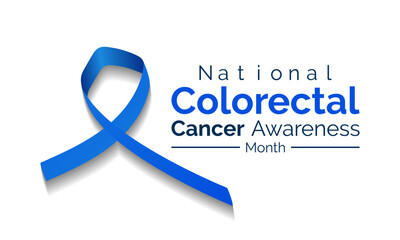 Colorectal Cancer awareness month is March. 
Banner, poster, card, background design with  blue ribbon and text. Vector illustration.