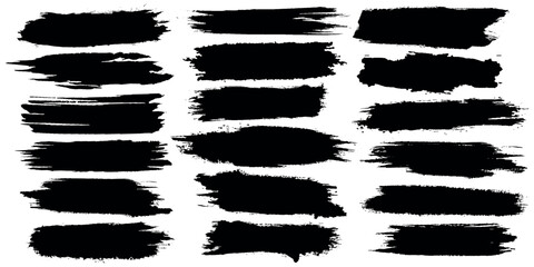 Big collection of black paint brush stroke, ink brush, grungy, brushes, lines, frames, splash or splatter and artistic background. Dirty ink stroke brushes bundle. Hand drawn black grunge badge brush.
