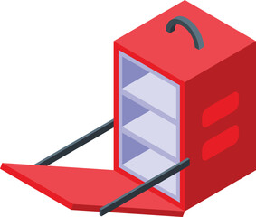 Red courier parcel backpack icon isometric vector. Rider home. Trade carton
