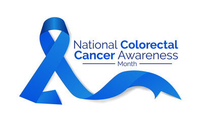 Colorectal Cancer awareness month is March. 
Banner, poster, card, background design with  blue ribbon and text. Vector illustration.