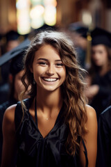 Obraz premium Smiling Graduate Girl in Cap and Gown