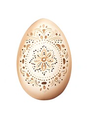 Drawing of a Easter Egg in beige Watercolors. White Background with Copy Space
