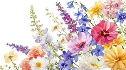 Vibrant Watercolor Floral Assortment. An array of colorful watercolor flowers against a white backdrop.