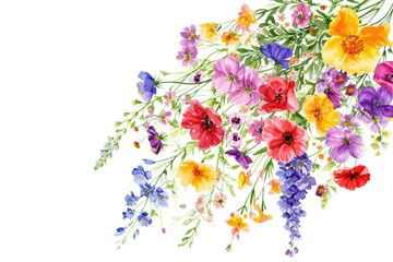 Vibrant Watercolor Floral Assortment. An array of colorful watercolor flowers against a white backdrop.