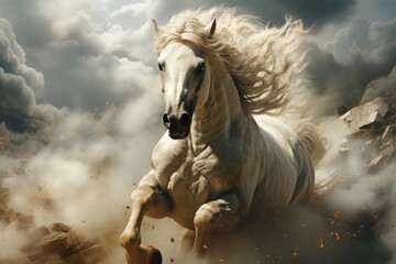 Majestic White Horse in Dynamic Motion