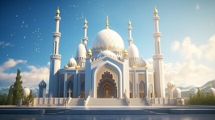 Obraz premium Illustration amazing architecture design of a mosque on ramadan