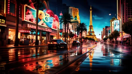 Foto op Canvas Night street with Eiffel Tower  © Viktor