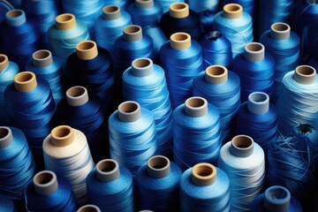 Assorted Blue Textile Threads on Spools