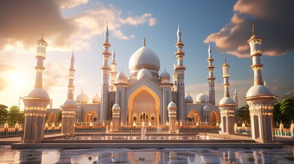 Fototapeta na wymiar Illustration amazing architecture design of a mosque on ramadan