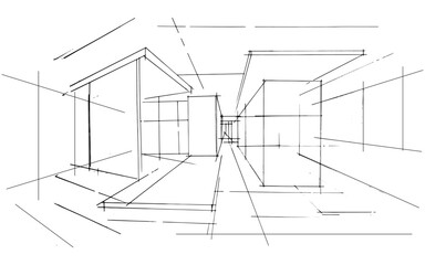 Drawing exterior and interior architectural lines. , Graphic assembly in architecture and interior design work. ,Sketch ideas for interior or exterior designs.