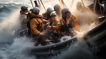 sailors in the storm - obrazy, fototapety, plakaty