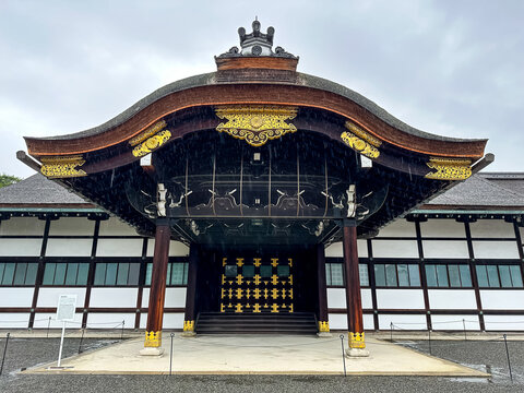 Kyoto, Japan - 10.11.2023. The Imperial Palace in Kyoto, Japan. Okurumayose (Carriage Porch) facade. Rich in tradition, Kyoto Imperial Palace preserves the look and ambiance of the Palace as it had be