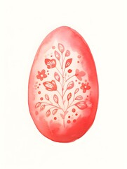 Drawing of a Easter Egg in light red Watercolors. White Background with Copy Space