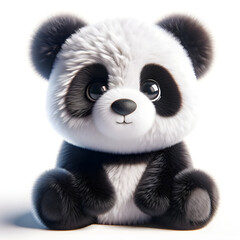 cute giant panda looking at the viewer, styled as a 3D fluffy toy, isolated on a clean white background