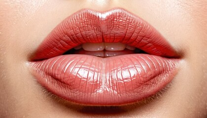  a close up of a woman's lips with a bright red lipstick shade on top of her lip and the bottom of her lip and bottom half of her face.