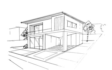 Drawing exterior and interior architectural lines. , Graphic assembly in architecture and interior design work. ,Sketch ideas for interior or exterior designs.