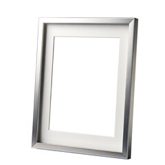Aluminium silver photo frame mock up, transparent background PNG