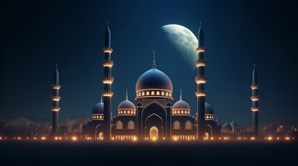 Illustration of  crescent islamic with fabulous mosque