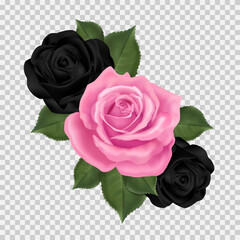 Beautiful vector clipart with gothic roses. Two black roses and one pink rose. A festive bouquet of roses.